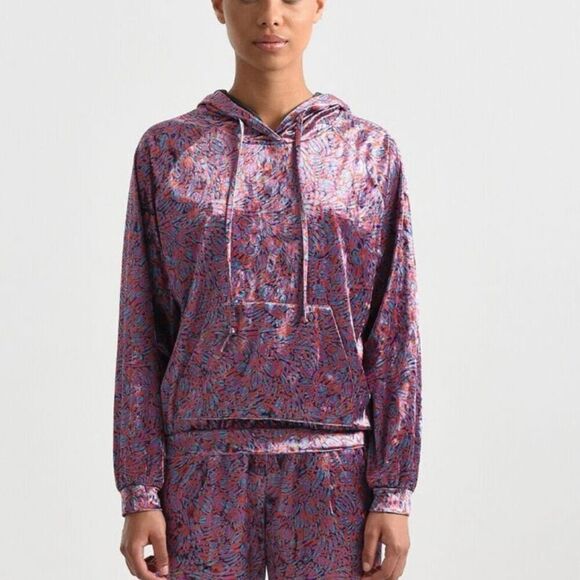 LILI SIDONIO velvet Printed‎ Hoodie top Size M boho - Picture 2 of 10